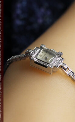 総金無垢ロンジンの女性用アンティーク腕時計 ダイヤモンド62石 【1950年頃】-W1664-20