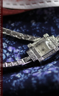 総金無垢ロンジンの女性用アンティーク腕時計 ダイヤモンド62石 【1950年頃】-W1664-5