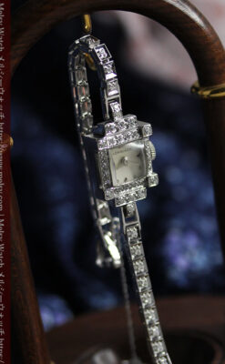 総金無垢ロンジンの女性用アンティーク腕時計 ダイヤモンド62石 【1950年頃】-W1664-6