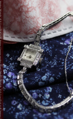 総金無垢ロンジンの女性用アンティーク腕時計 ダイヤモンド62石 【1950年頃】-W1664-7