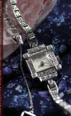 総金無垢ロンジンの女性用アンティーク腕時計 ダイヤモンド62石 【1950年頃】-W1664-8