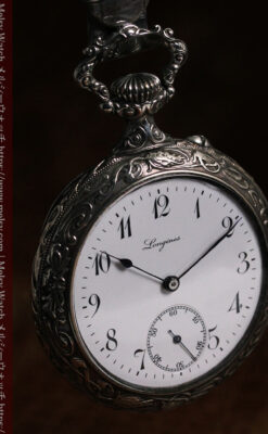 蹄鉄型の銀スタンド、馬と蹄鉄ロンジンの懐中時計のセット 【1900年頃】-P2399-14