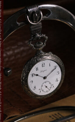 蹄鉄型の銀スタンド、馬と蹄鉄ロンジンの懐中時計のセット 【1900年頃】-P2399-17