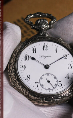 蹄鉄型の銀スタンド、馬と蹄鉄ロンジンの懐中時計のセット 【1900年頃】-P2399-23