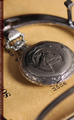 蹄鉄型の銀スタンド、馬と蹄鉄ロンジンの懐中時計のセット 【1900年頃】-P2399-4