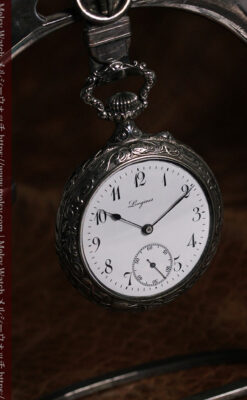 蹄鉄型の銀スタンド、馬と蹄鉄ロンジンの懐中時計のセット 【1900年頃】-P2399-6