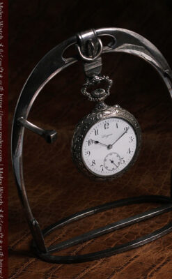 蹄鉄型の銀スタンド、馬と蹄鉄ロンジンの懐中時計のセット 【1900年頃】-P2399-7