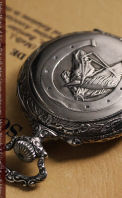 蹄鉄型の銀スタンド、馬と蹄鉄ロンジンの懐中時計のセット 【1900年頃】-P2399-8