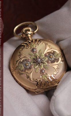 緻密で繊細な美を誇る 14金無垢ウォルサムのアンティーク懐中時計 【1900年頃】-P2400-25