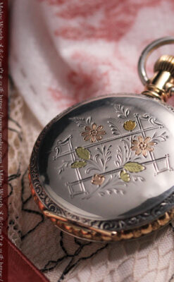 ALICE 1897 年と銘入りエルジンの銀無垢アンティーク懐中時計 【1897年頃】-P2401-10