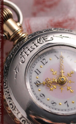 ALICE 1897 年と銘入りエルジンの銀無垢アンティーク懐中時計 【1897年頃】-P2401-15