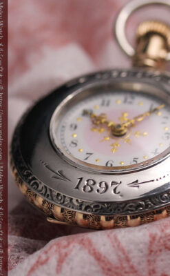 ALICE 1897 年と銘入りエルジンの銀無垢アンティーク懐中時計 【1897年頃】-P2401-9