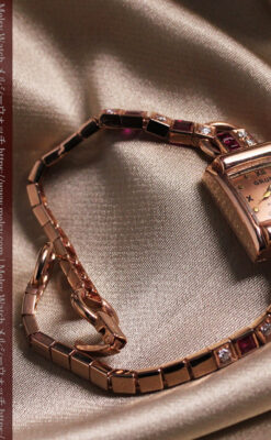 艶やかなローズ色 総金無垢グリュエンの女性用アンティーク腕時計 ダイヤ&ルビー 【1940年頃】-W1665-12