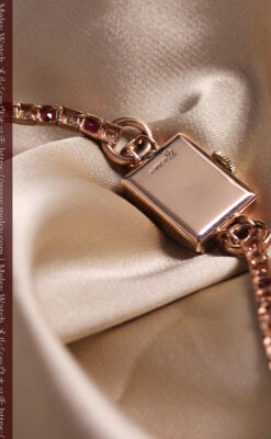 艶やかなローズ色 総金無垢グリュエンの女性用アンティーク腕時計 ダイヤ&ルビー 【1940年頃】-W1665-13