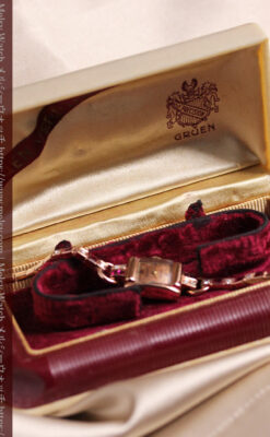 艶やかなローズ色 総金無垢グリュエンの女性用アンティーク腕時計 ダイヤ&ルビー 【1940年頃】-W1665-16