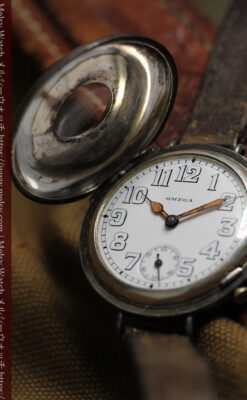 仮面の王 オメガのハーフハンター型・蓋付き銀無垢アンティーク腕時計-W1666-12