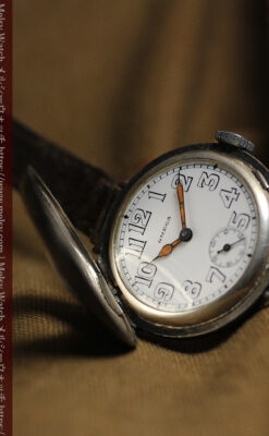 仮面の王 オメガのハーフハンター型・蓋付き銀無垢アンティーク腕時計-W1666-14