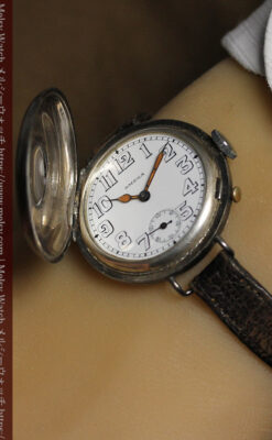 仮面の王 オメガのハーフハンター型・蓋付き銀無垢アンティーク腕時計-W1666-16