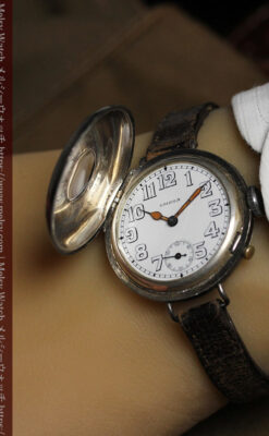 仮面の王 オメガのハーフハンター型・蓋付き銀無垢アンティーク腕時計-W1666-17