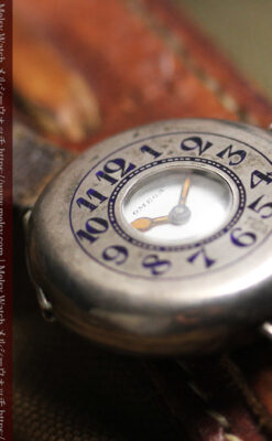 仮面の王 オメガのハーフハンター型・蓋付き銀無垢アンティーク腕時計-W1666-18