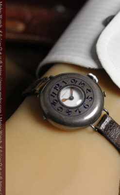 仮面の王 オメガのハーフハンター型・蓋付き銀無垢アンティーク腕時計-W1666-26