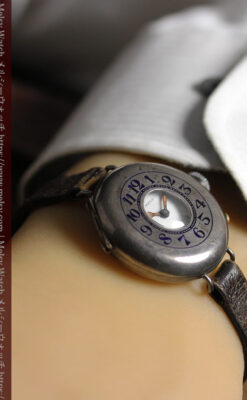 仮面の王 オメガのハーフハンター型・蓋付き銀無垢アンティーク腕時計-W1666-27