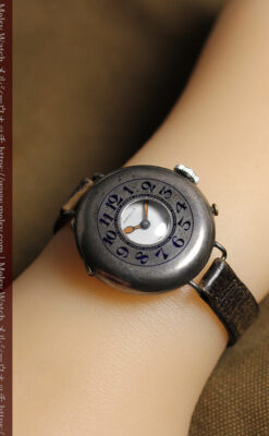 仮面の王 オメガのハーフハンター型・蓋付き銀無垢アンティーク腕時計-W1666-29