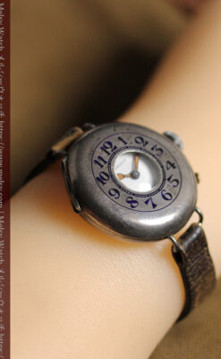 仮面の王 オメガのハーフハンター型・蓋付き銀無垢アンティーク腕時計-W1666-30