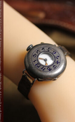 仮面の王 オメガのハーフハンター型・蓋付き銀無垢アンティーク腕時計-W1666-31