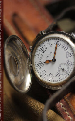 仮面の王 オメガのハーフハンター型・蓋付き銀無垢アンティーク腕時計-W1666-5