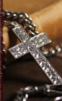 銀の十字架&銀無垢アンティーク懐中時計チェーン ダブルアルバート-C0530-10