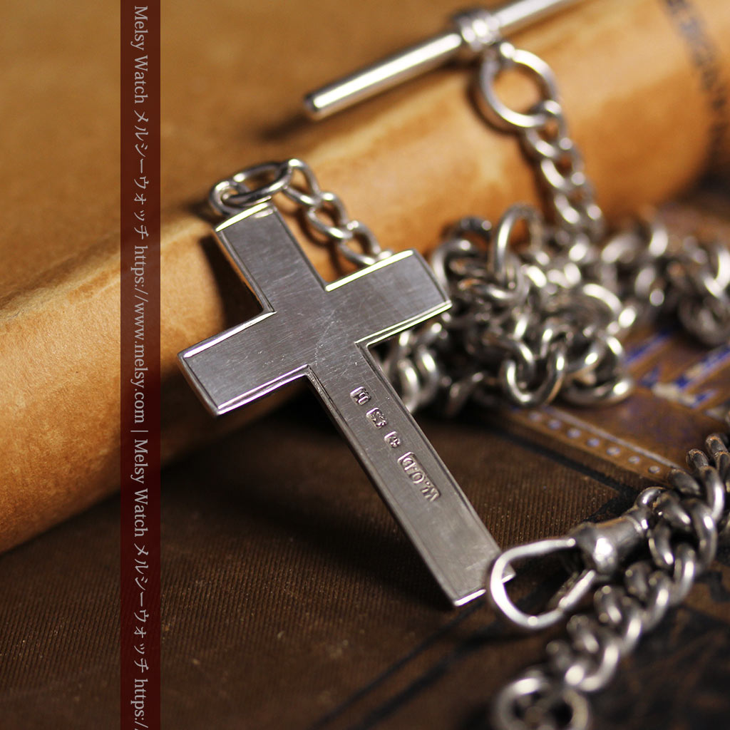 銀の十字架&銀無垢アンティーク懐中時計チェーン ダブルアルバート-C0530-11