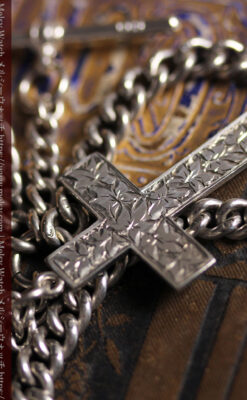 銀の十字架&銀無垢アンティーク懐中時計チェーン ダブルアルバート-C0530-12