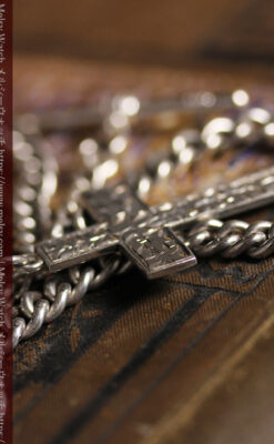 銀の十字架&銀無垢アンティーク懐中時計チェーン ダブルアルバート-C0530-13