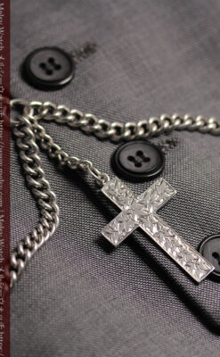 銀の十字架&銀無垢アンティーク懐中時計チェーン ダブルアルバート-C0530-2