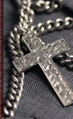 銀の十字架&銀無垢アンティーク懐中時計チェーン ダブルアルバート-C0530-3