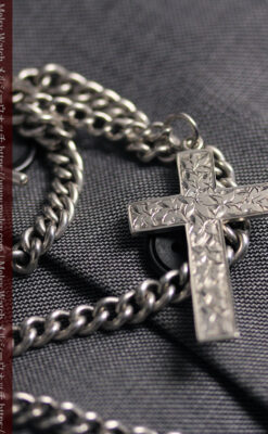 銀の十字架&銀無垢アンティーク懐中時計チェーン ダブルアルバート-C0530-4