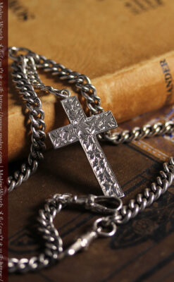 銀の十字架&銀無垢アンティーク懐中時計チェーン ダブルアルバート-C0530-6