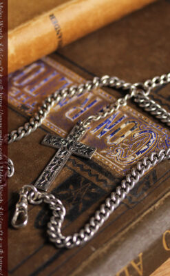 銀の十字架&銀無垢アンティーク懐中時計チェーン ダブルアルバート-C0530-7