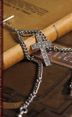 銀の十字架&銀無垢アンティーク懐中時計チェーン ダブルアルバート-C0530-8