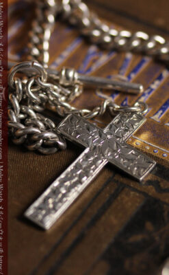 銀の十字架&銀無垢アンティーク懐中時計チェーン ダブルアルバート-C0530-9