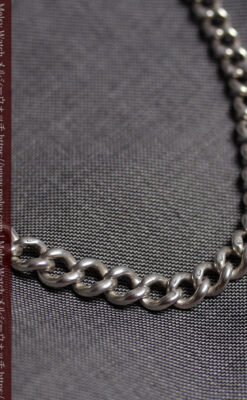 エリザベス女王戴冠記念メダル付きの銀無垢アンティーク懐中時計チェーン-C0531-12