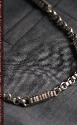 ロイヤルブルーの銀飾り付き 銀無垢アンティーク懐中時計チェーン-C0532-12