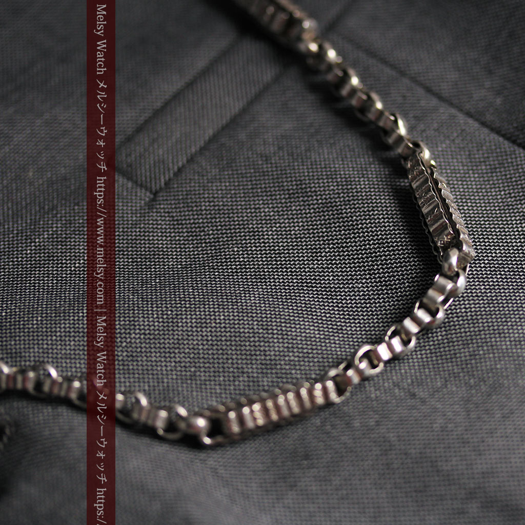 ロイヤルブルーの銀飾り付き 銀無垢アンティーク懐中時計チェーン-C0532-12