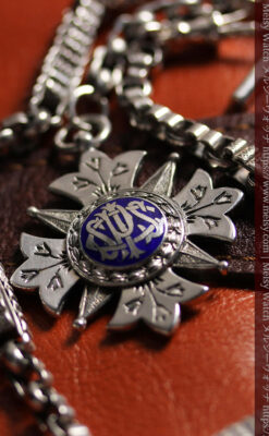 ロイヤルブルーの銀飾り付き 銀無垢アンティーク懐中時計チェーン-C0532-2