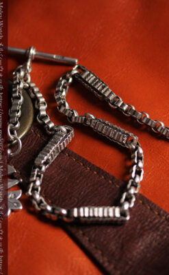 ロイヤルブルーの銀飾り付き 銀無垢アンティーク懐中時計チェーン-C0532-6