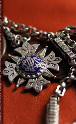 ロイヤルブルーの銀飾り付き 銀無垢アンティーク懐中時計チェーン-C0532-7