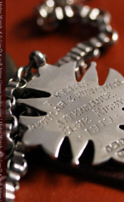 ロイヤルブルーの銀飾り付き 銀無垢アンティーク懐中時計チェーン-C0532-9