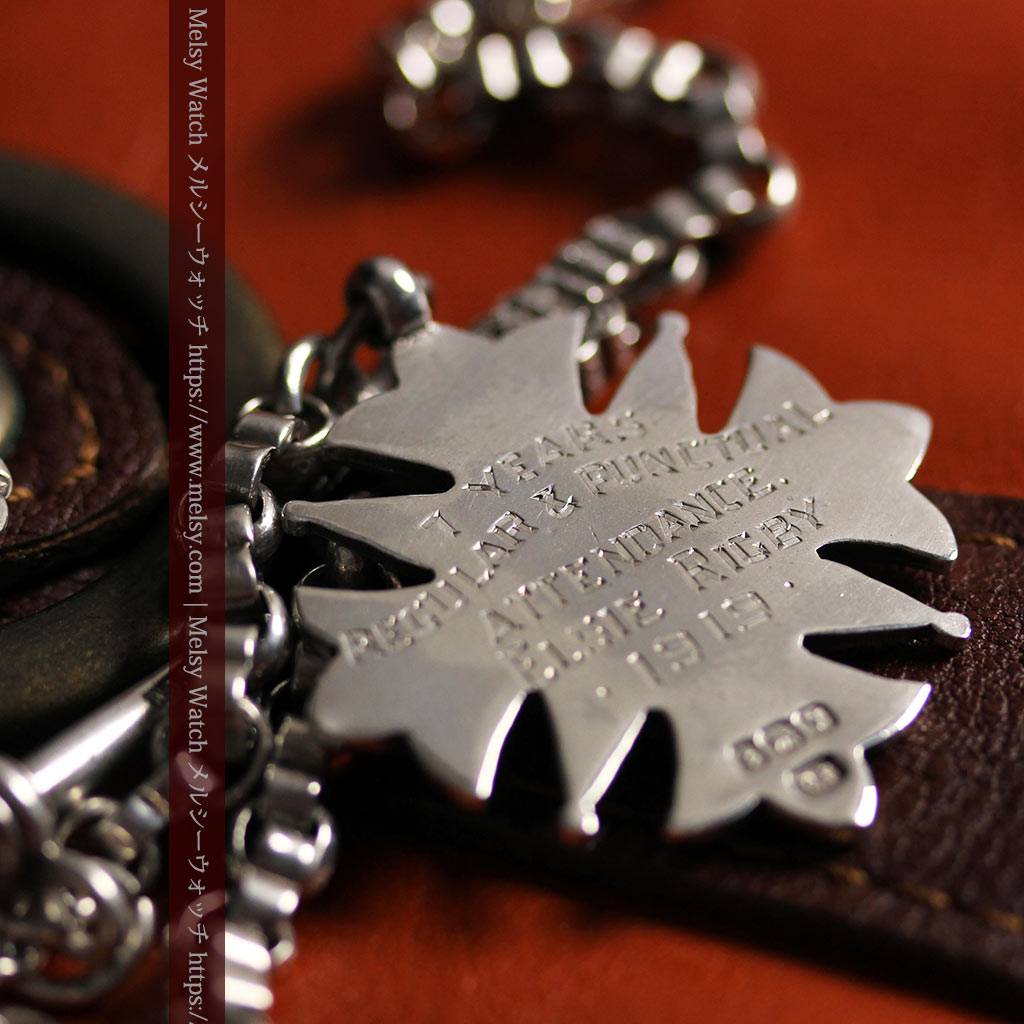 ロイヤルブルーの銀飾り付き 銀無垢アンティーク懐中時計チェーン-C0532-9