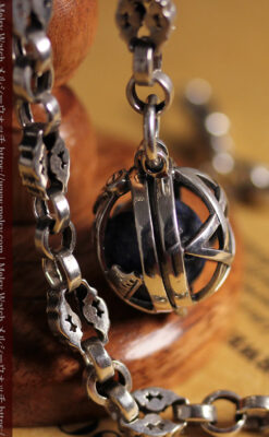 フリーメイソンの銀飾り付き 銀無垢アンティーク懐中時計チェーン-C0533-10